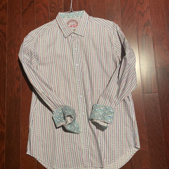 Robert Graham flip cluff multi color stripes paisley L - Picture 7 of 8